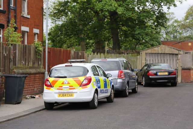 The scene in Harlech Terrace, Leeds, where a one-year-old child was hit by a vehicle. Picture: Ross Parry Agency