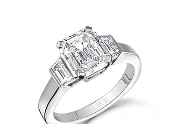 An image of a ring similar to the 2.72-carat diamond ring that was stolen