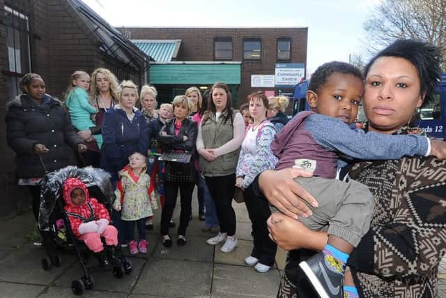 Samantha Harrower pictured last March campaiging against the closure of the nursery at Leeds City College's St Bartholomew's centre in Armley