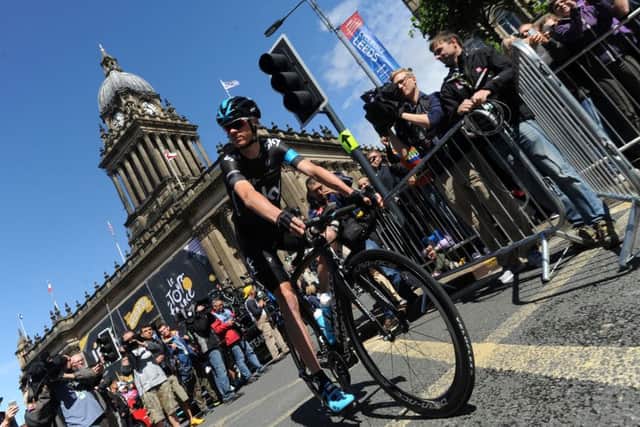 Chris Froome at the start of of the first stage of the Tour de France in Leeds last year. Picture: Bruce Rollinson.