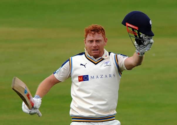 Jonathan Bairstow celebrates his 100 not out and reaching 7000 runs.