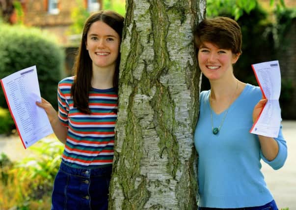 Twins Elspeth (left) and Annabel  Summerfield 18  from  Bootham School in York  celebrating  their A Level results.