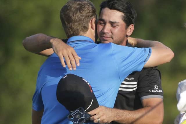 Tearful Jason Day hugs Jordan Spieth after winning the US PGA Championship at Whistling Straits (Picture: Jae Hong).