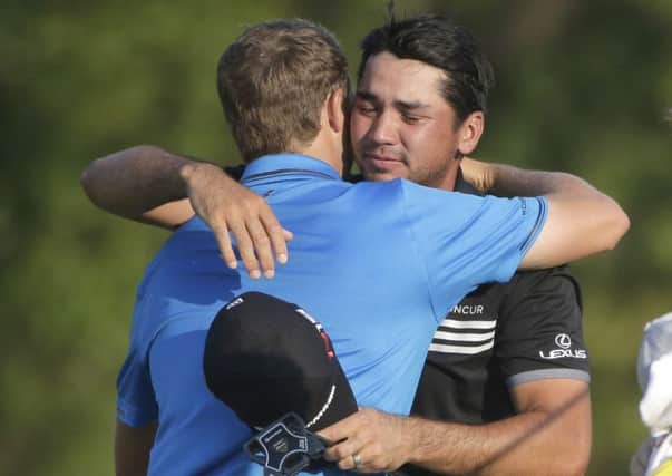 Tearful Jason Day hugs Jordan Spieth after winning the US PGA Championship at Whistling Straits (Picture: Jae Hong).