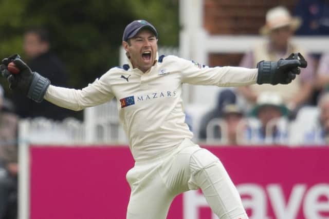 ON TOP OF HIS GAME: Yorkshires Andrew Hodd, celebrating taking a catch to dismiss Durhams Gordon Muchall at Scarborough, is heading back to face his former county. Picture:SWpix