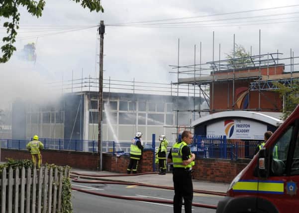 Date:20th August 2015. Picture James Hardisty. Fire at Freeston Academy School, Normanton, near Wakefield.