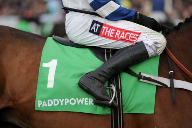 A saddlecloth with Paddypower branding at Cheltenham Racecours Photo: Nigel French/PA Wire