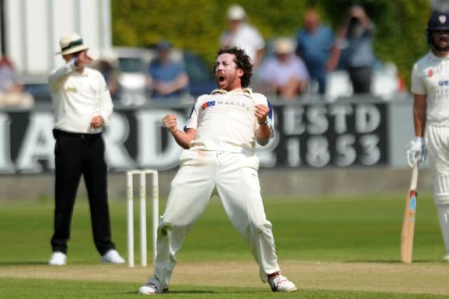 Yorkshire's Ryan Sidebottom celebrates a wicket against Durham.
Picture: Jonathan Gawthorpe.