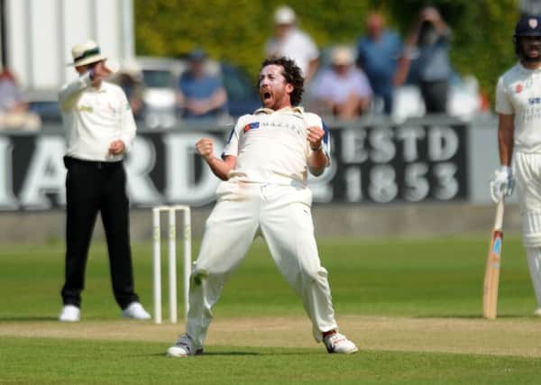 Yorkshire's Ryan Sidebottom celebrates a wicket against Durham. 
Picture: Jonathan Gawthorpe.