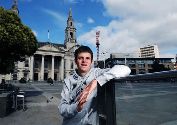 Jonny Brownlee in Millennium Square, Leeds, talking about plans for next year's ITU World Triathlon Series.