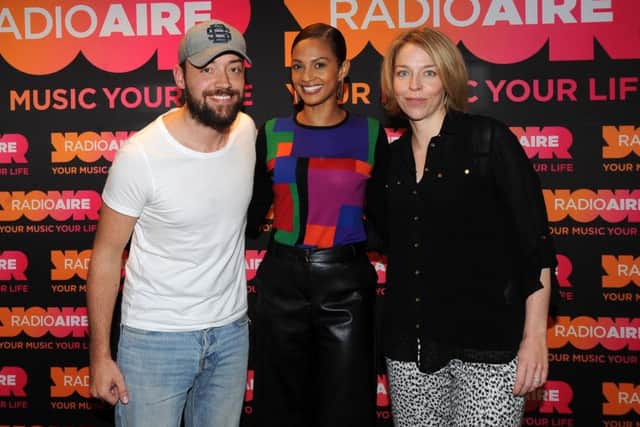 Alesha Dixon with new Radio Aire Breakfast Show hosts Stu and Kelly. Picture by Simon Hulme.