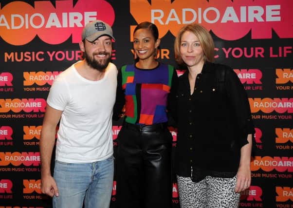 Alesha Dixon with new Radio Aire Breakfast Show hosts Stu and Kelly. Picture by Simon Hulme.