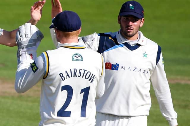 Player of the year Jonny Bairstow (centre) and young player of the year Jack Leaning (right)