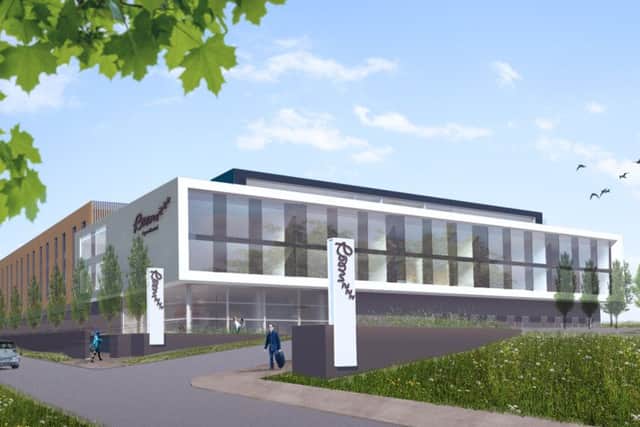 An architect's drawing of the proposed new Aparthotel at the Great Yorkshire Showground, Harrogate.