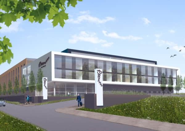 An architect's drawing of the proposed new Aparthotel at the Great Yorkshire Showground, Harrogate.