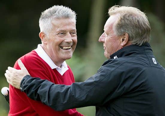 Devon's Philip Lyons, left, is congratulated after his last-hole win over Yorkshire's Peter Ward (Picture: Leaderboard Photography).