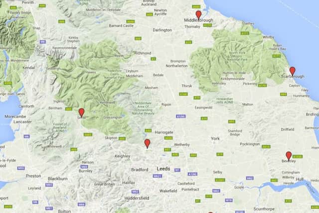 Start and end points for the 2016 Tour de Yorkshire