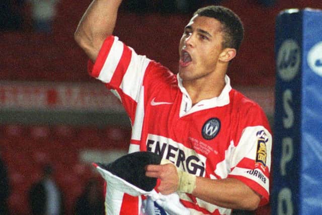 Hunslet boy Jason Robinson who took the man of the match award for Wigan against Leeds at Old Trafford