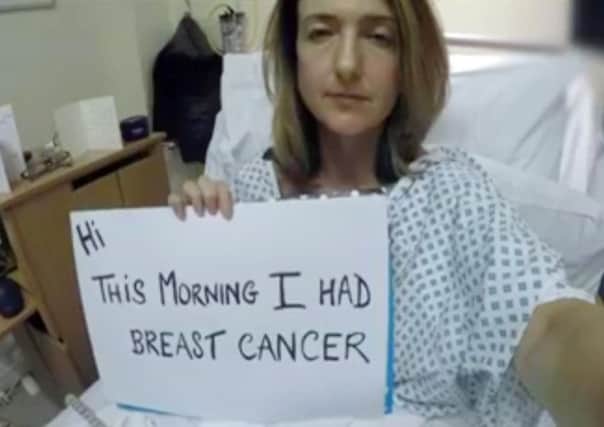 Screen grabbed images taken from a video diary posted on the Facebook page of Victoria Derbyshire after a mastectomy.