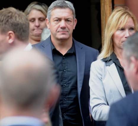 The funeral of Jack Fulton, at St Roberts Church, Harrogate. Daryl Powell leaves the church.SH100142350k...12th October 2015 ..Picture by Simon Hulme