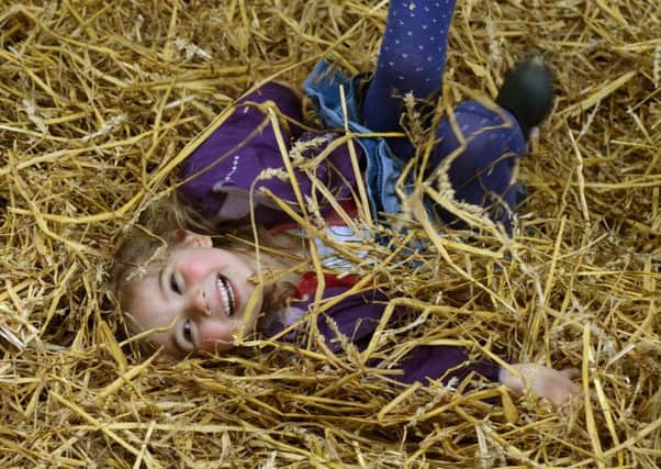 Zoe Charlesworth, four, from Harrogate, playing in the straw ahead of Countryside Live