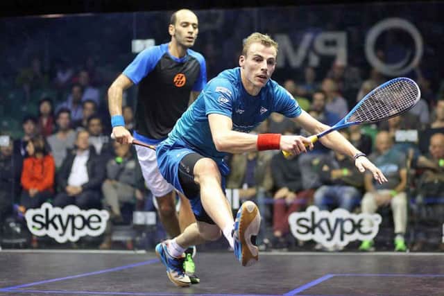 Sheffield's Nick Matthew, on his way to victory over Marwan Elshorbagy  in the third round of the World Championships. Picture: squashpics.com