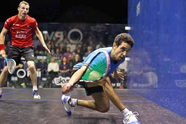 Sheffield's Nick Matthew, left, battles with Tarek Momen in the quarter-finals. Picture: Supplied by squashpics.com