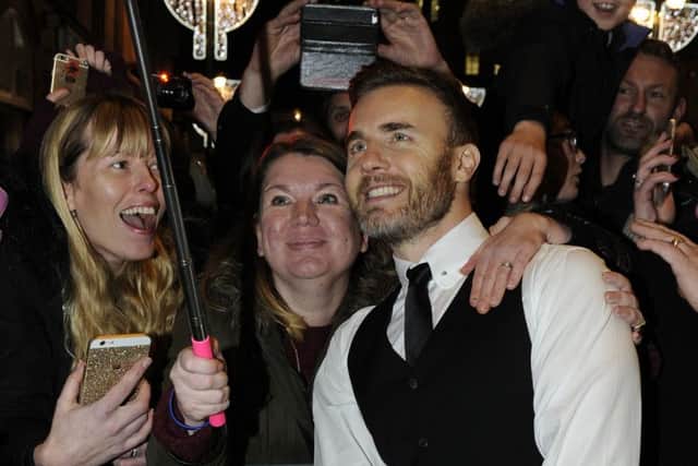 Gary Barlow arrives on the red carpet for the Press night performance of 'The Girls' at the Grand Theatre, Leeds.  1 December 2015.  Picture Bruce Rollinson