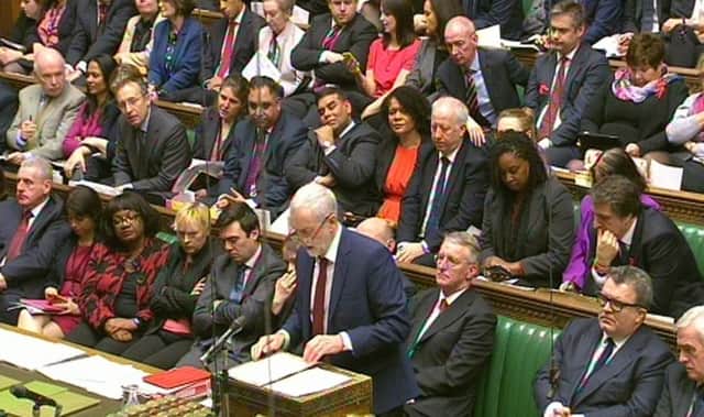 Labour MPs behind Jeremy Corbyn  during the debate in the House of Commons on extending the bombing campaign against Islamic State to Syria.