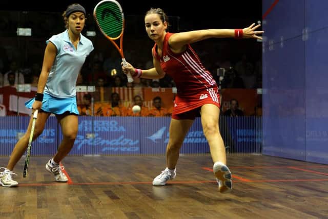 Harrogate's Jenny Duncalf, right, lost out to Amanda Sobhy in the second round of the women's draw in Hong Kong.