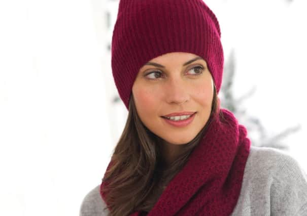 Cashmere rib beanie, £60; snood, £120, and wristwarmers, £32, all at www.celticandco.com.