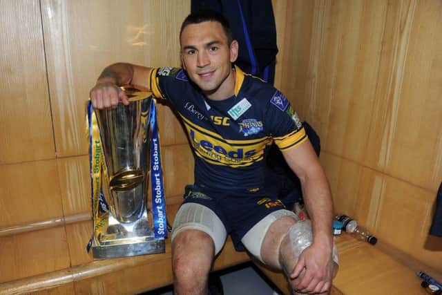 Kevin Sinfield with the 2012 Grand Final trophy, one of the many trophies he won with Leeds Rhinos.