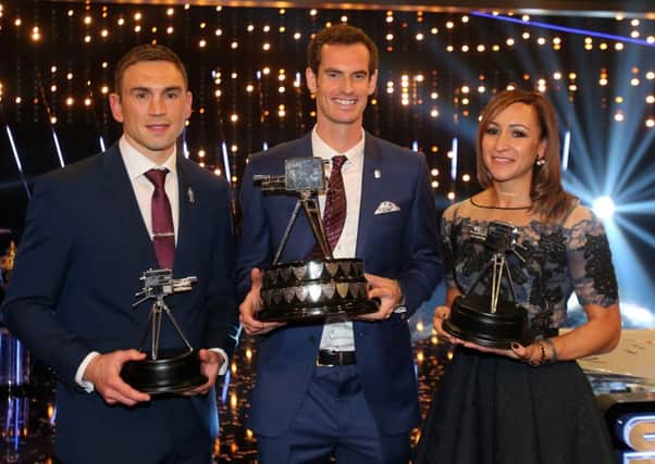 BBC Sports Personality of the Year runner-up Kevin Sinfield with winner Andy Murray and third-placed Jessica Ennis-Hill.