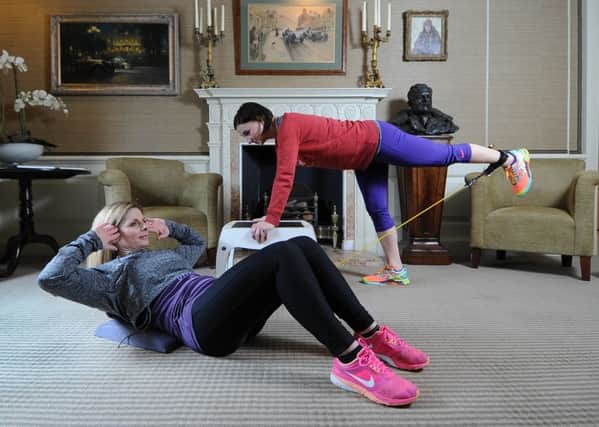 Jenny Garside and Sarah Lambley, have together invented a home fitness kit called the 'Tuffit'. PIC: James Hardisty