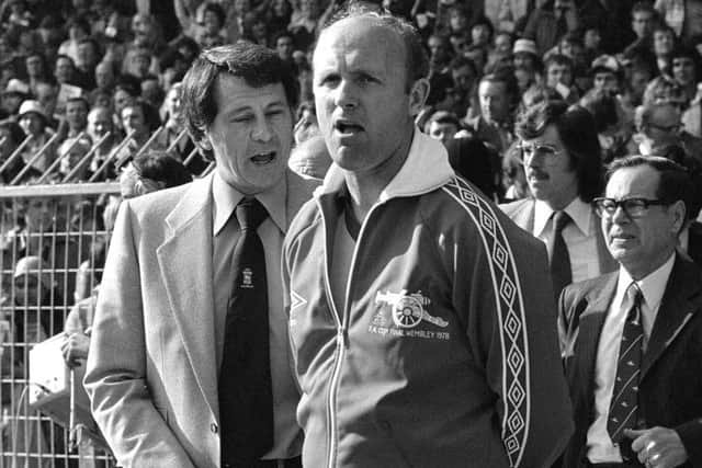 Don Howe, as Arsaenal coach, talks to Ipswich Town manager Bobby Robson during the 1978 FA Cup Final.