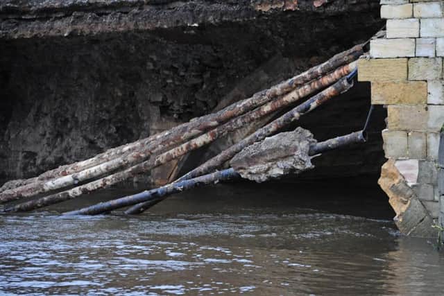 Some of the pipe work including Gas pipes which have been exposed when the historic Tadcaster Bridge partially collapsed.
(Picture: Anthony Chappel-Ross)