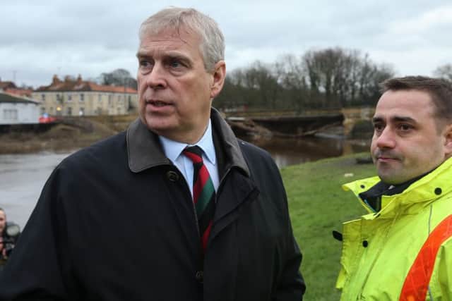 The Duke of York is shown damaged Tadcaster Bridge by Andrew Wood, senior engineer for North Yorkshire County Council on January 7