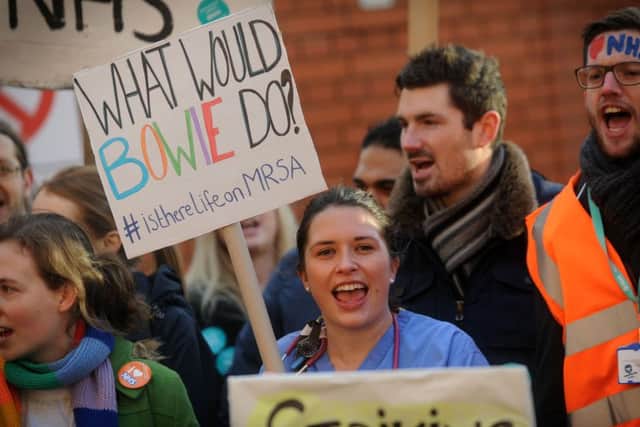 Junior doctors on the picket line outside Leeds General Infirmary. Picture by Simon Hulme
