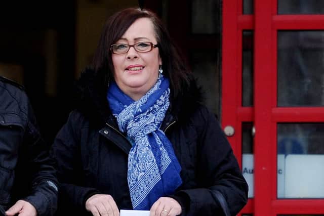 Former air hostess Angela Young, of Thorner, near Leeds, leaving Leeds Magistrates court.