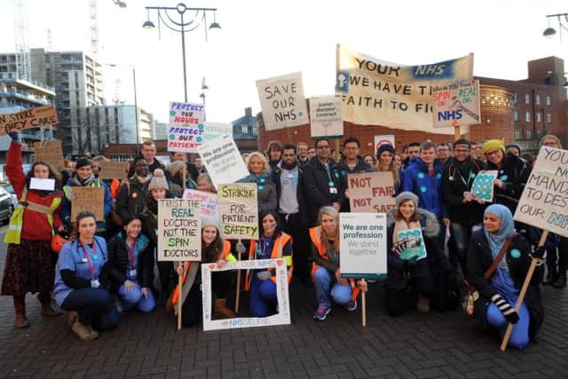 Junior doctors on the picket line outside Leeds General Infirmary.