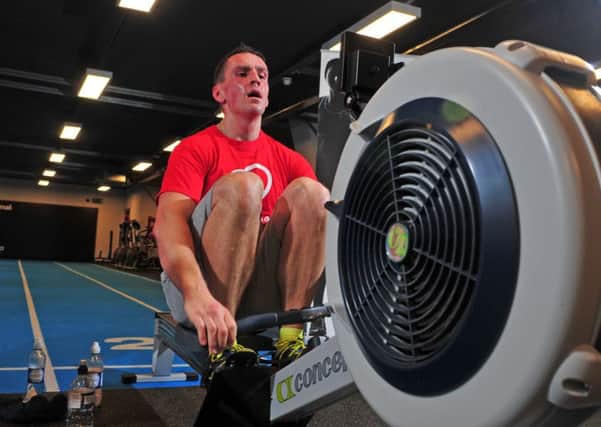 Phill Wright during his rowing challenge at Primal Gym. Picture by Tony Johnson.