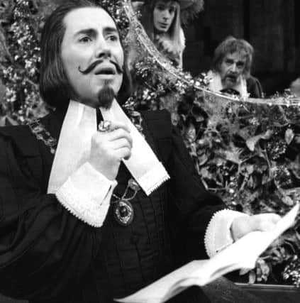 Brian Bedford as Malvolio in Twelfth Night 1975 with Frank Maraden, Lewis Gordon and Leslie Yeo. Picture by Robert C Ragsdale