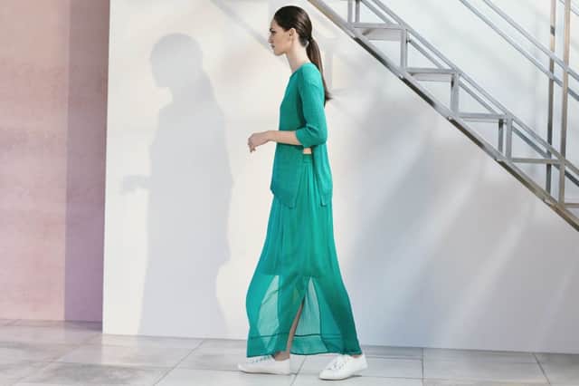 FIRST LOOK
 Vivid colour meets filmy layers in this perfect spring/summer look coming from Phase Eight. Cosima silk maxi skirt, Â£85.