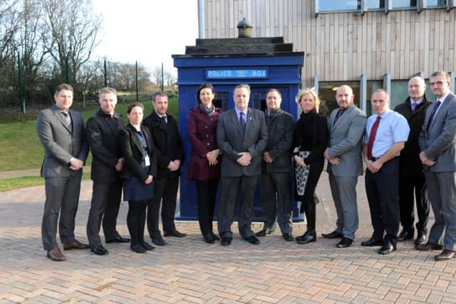 West Yorkshire Police and Crime Commissioner Mark- Burns Williamson., centre  DCI Warren Stevenson, right, who is leading the team  of detectives who will combat human trafficking in West Yorkshire