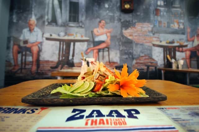 Oliver review..Zaap, Grand Arcade, Leeds...Papaya salad with Raw blue crab.13th January 2016 ..Picture by Simon Hulme