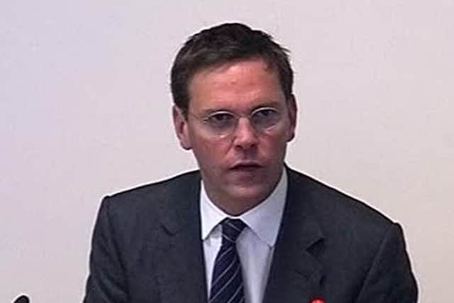 James Murdoch appears at Lord Justice Brian Leveson's inquiry in London Tuesday April 24 2012 to answer questions under oath about how much he knew about phone hacking at the News of the World tabloid.  (AP)
