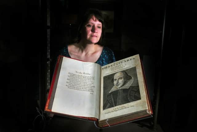Chapter and verse: Curator Rhiannon Lawrence-Francis with the Shakespeare First Folio.