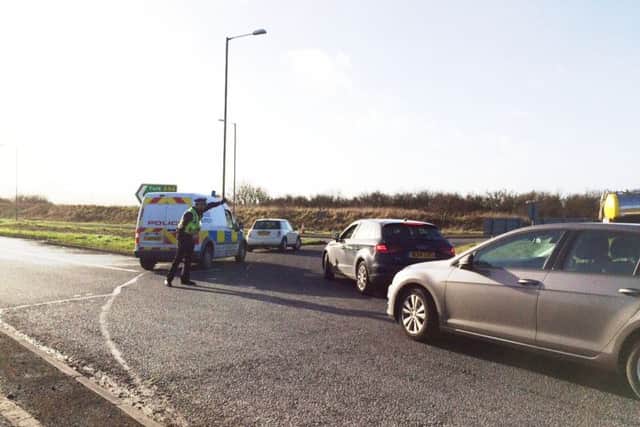 Police at the scene of the A64 closure in Scarborough