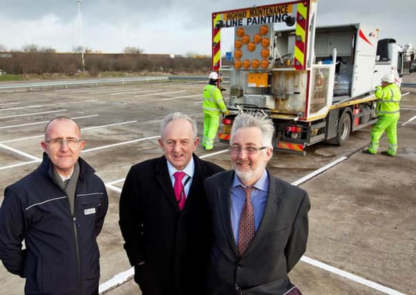 First's Paul Atkinson at the overflow site with Coun Keith Wakefield and Coun Richard Lewis.