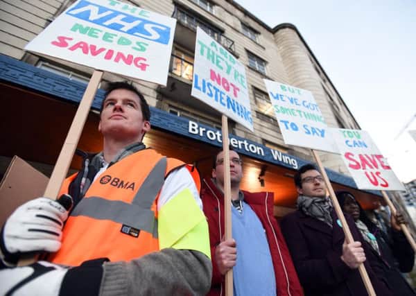 Junior doctors picket Leeds General Infirmary during last month's strike.